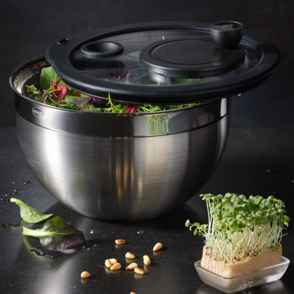 SALATSLYNGE STÅL/SORT INNSATS+GLASSLOKK 5,4L Ø24CM H18,5CM