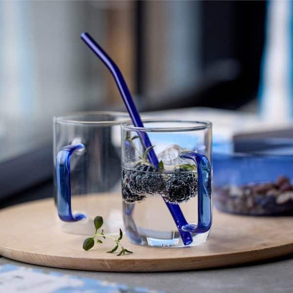 Glass Sugerør med knekk 21,5 cm 4 stk. Blå