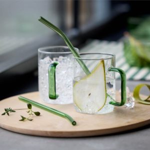 Glass Sugerør med knekk 21,5 cm 4 stk. Grønn