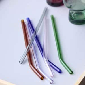 Glass Sugerør med knekk 21,5 cm 4 stk. Smoke