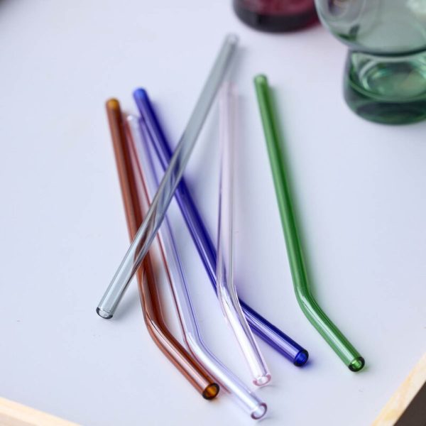 Glass Sugerør med knekk 21,5 cm 4 stk. Smoke
