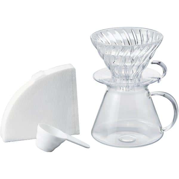 V60 minimalistisk bryggesett i glass 4 deler