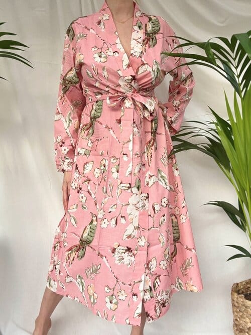 Kimono Bomull Fugl/Rosa