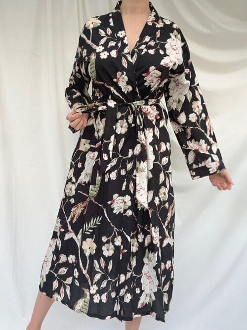 Kimono Bomull Fugl/Sort