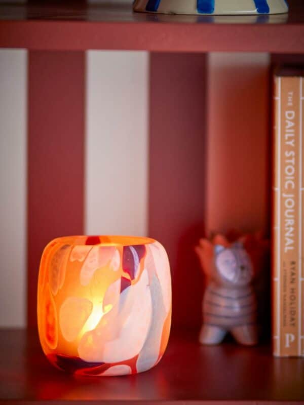 Karan telysholder, rosa, resirkulert glass