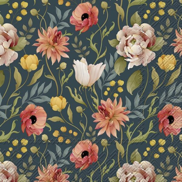 Cocktailservietter Flower Story Blue