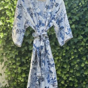 Kantha Kimono bomull / Fugl mørk blå