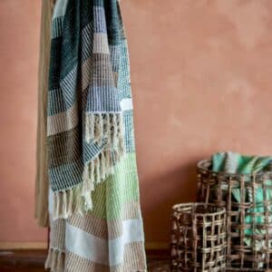 Isnel Pledd, Brunt,grønt,beige.Resirkulert Bomull