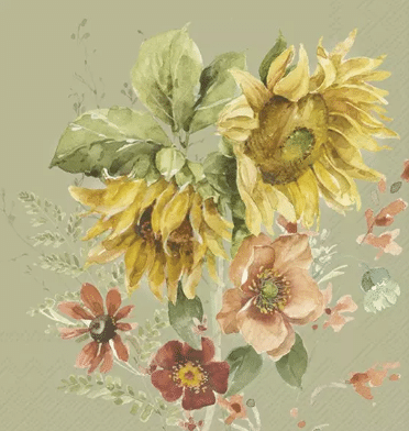 Cocktailservietter Late Summer Flowers Green