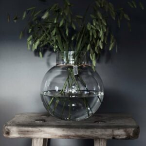 Rund glassvase D24 H25 lærrem