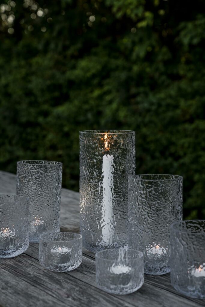 Lyslykt mønstret glass d8 h6 cm