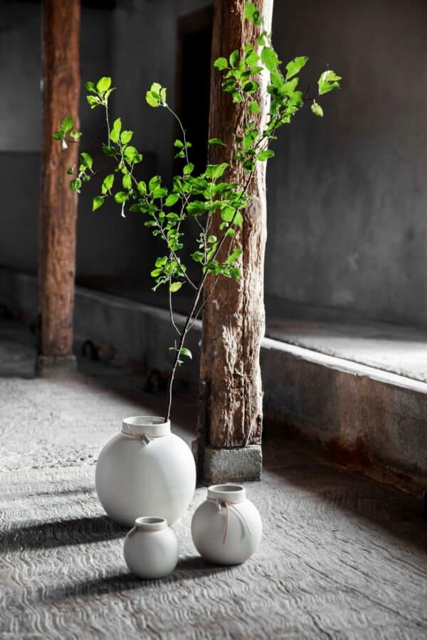 Vase i steintøy rund d13 h14, beige
