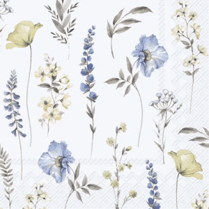 Cocktailservietter Softly Faded Blooms Light Blue, Vår/sommer